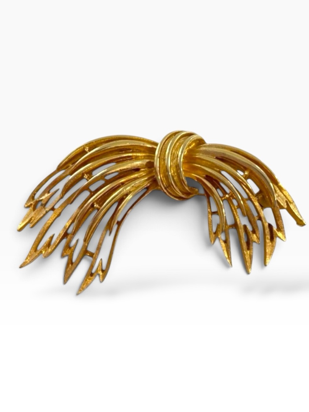 Vintage Gold-Tone Woven Bow Brooch Pin Costume Jewelry mid century abstract pin